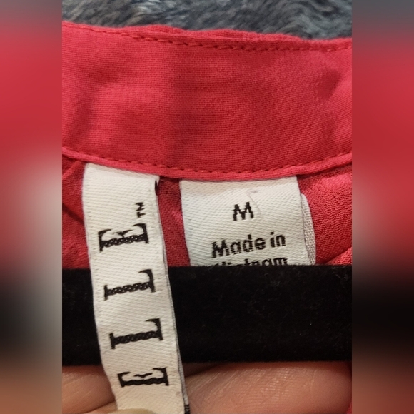 Elle - 3/4 Length Sleeves, Swiss Dots, Tie Neck, Sheer Blouse-Size  M - Picture 3 of 5